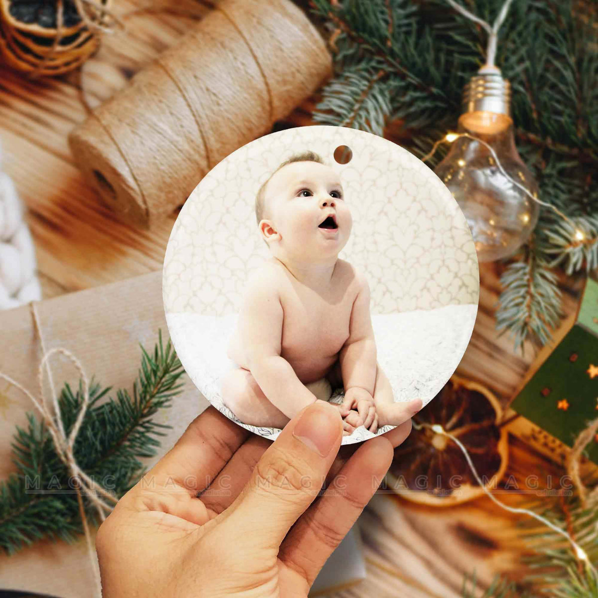 Babys First Ornament, Cute Baby Reindeer Personalized Baby Christmas