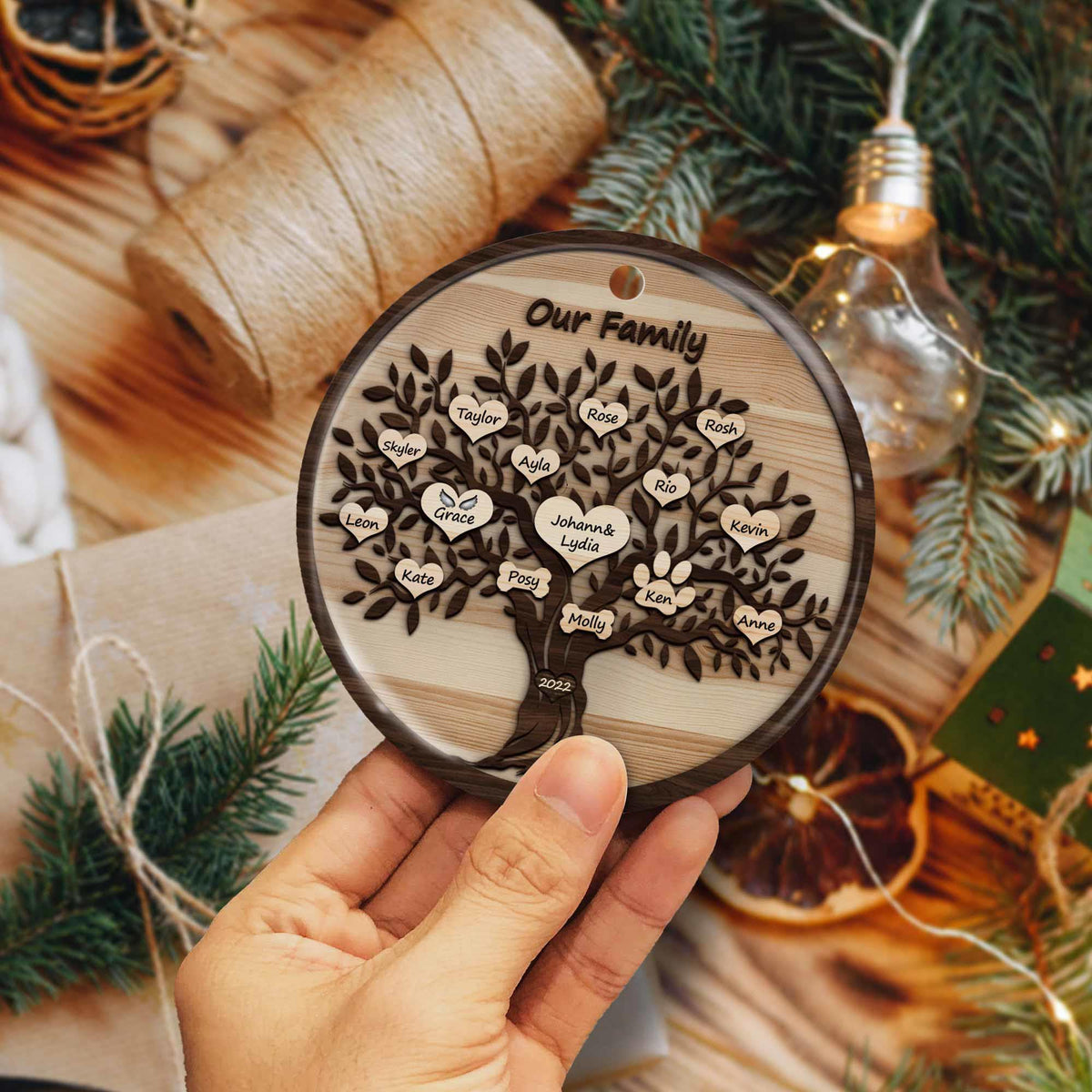 Personalized Wooden Family Tree Christmas Ornaments