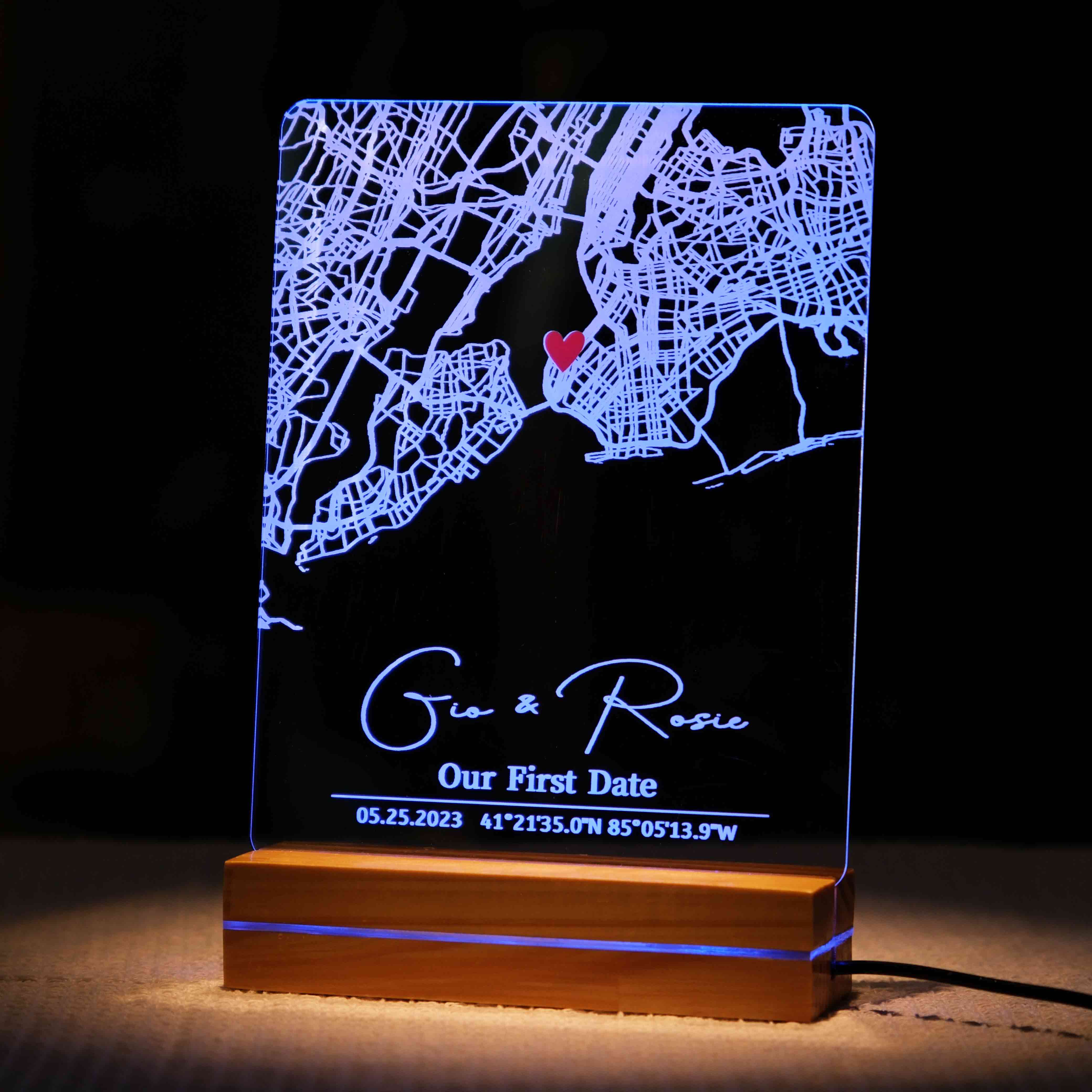 Our First Date Custom Acrylic Plaque Led Night Light