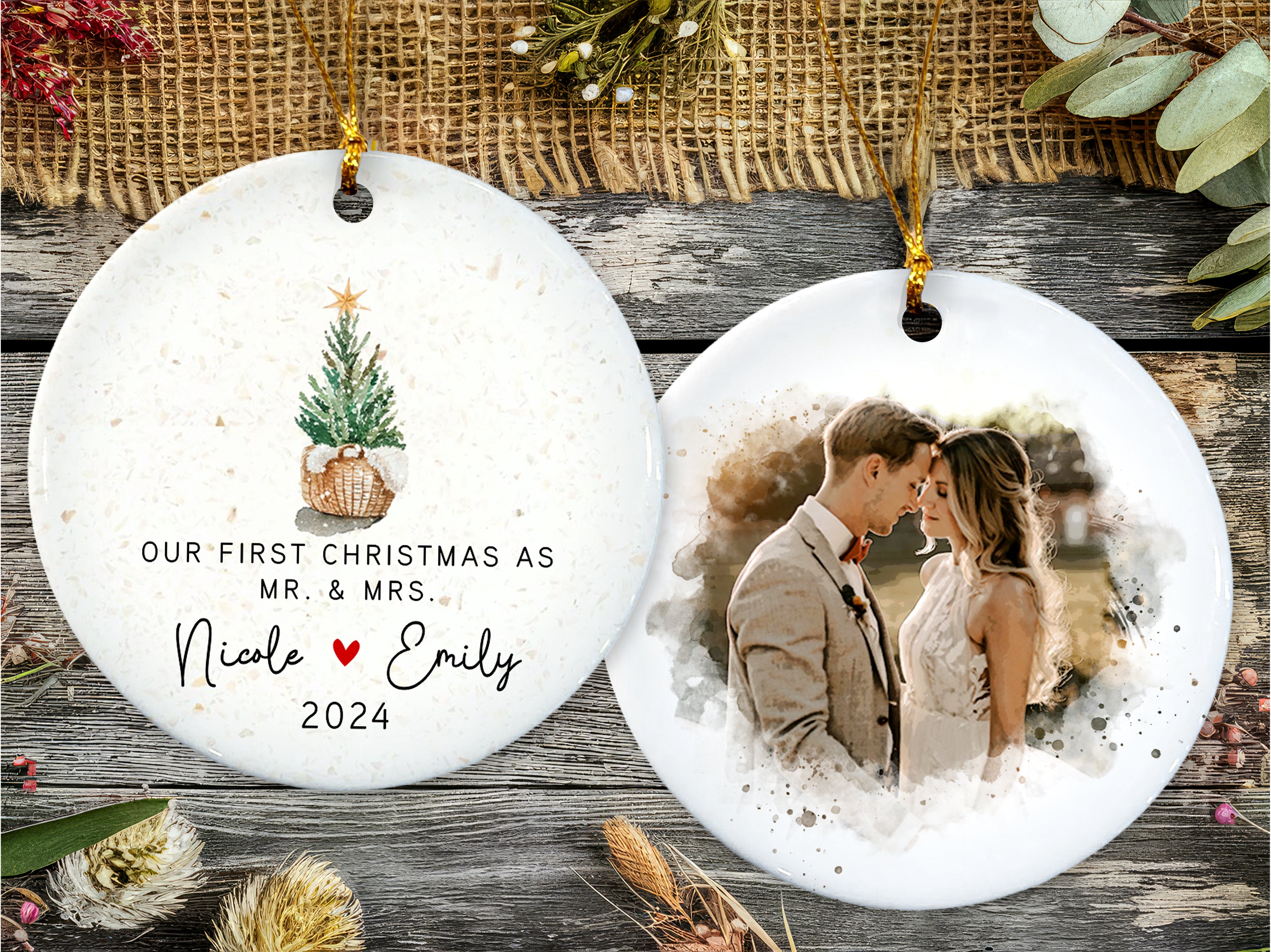 Personalized First Christmas Married Ornament With Photo