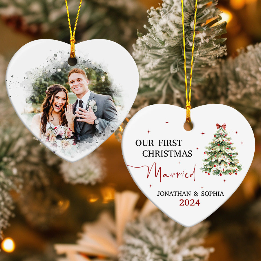 Personalized First Christmas Married Ornament With Custom Photo