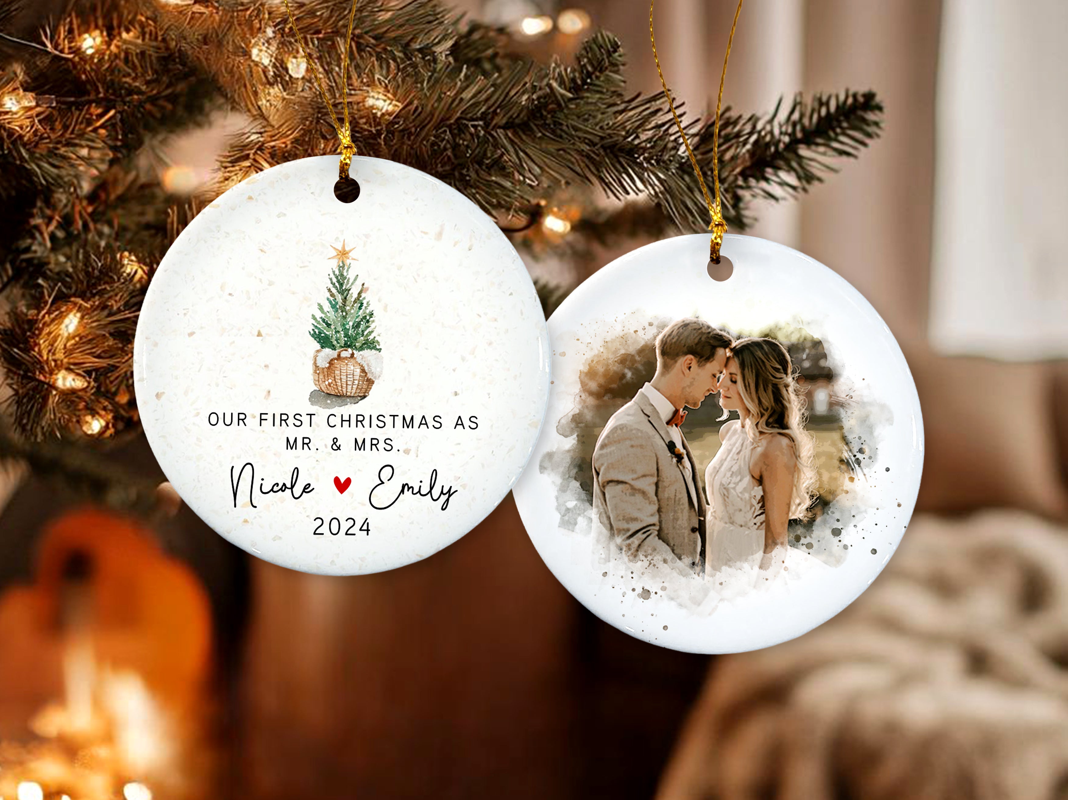 Personalized First Christmas Married Ornament With Photo