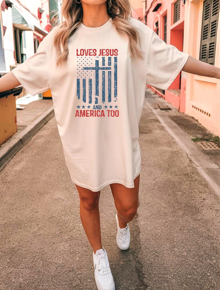 Loves Jesus and America Too Woman Shirt