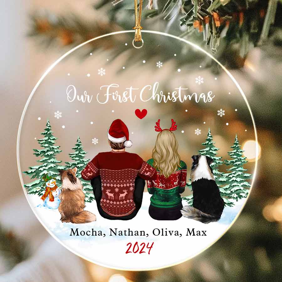 Personalized Couple With Dog Ornament