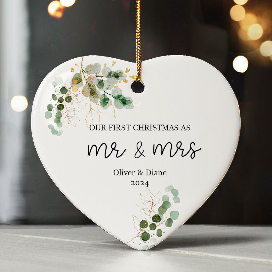 Custom Name And Date Wedding Christmas Ornaments