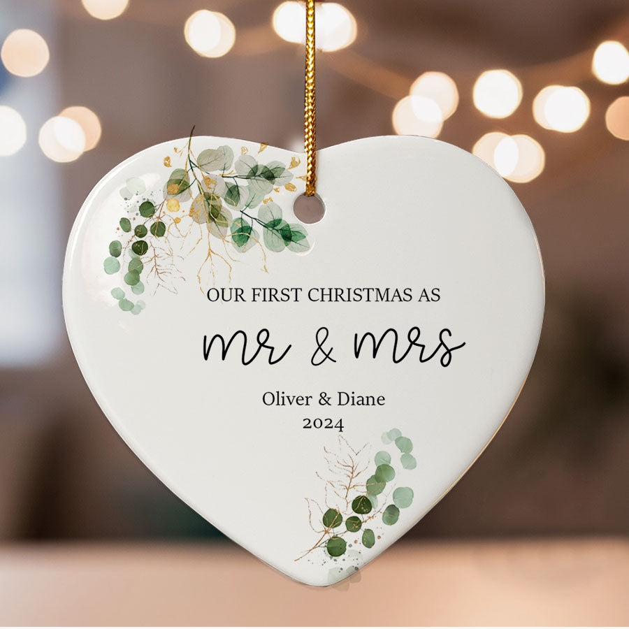 Custom Name And Date Wedding Christmas Ornaments