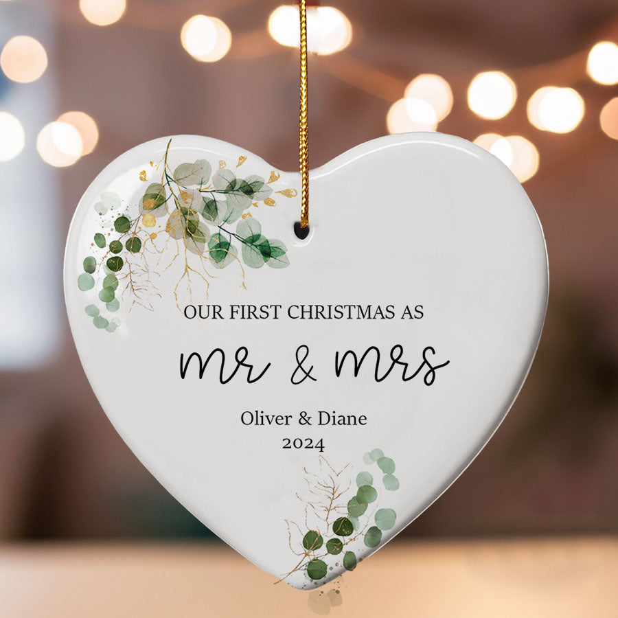 Custom Name And Date Wedding Christmas Ornaments