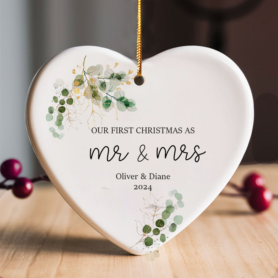 Custom Name And Date Wedding Christmas Ornaments