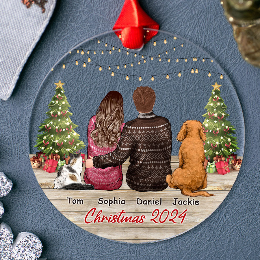 Personalized Christmas Ornaments Custom Couple with Dog