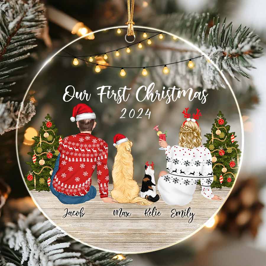 Personalized Couple With Dog Ornament