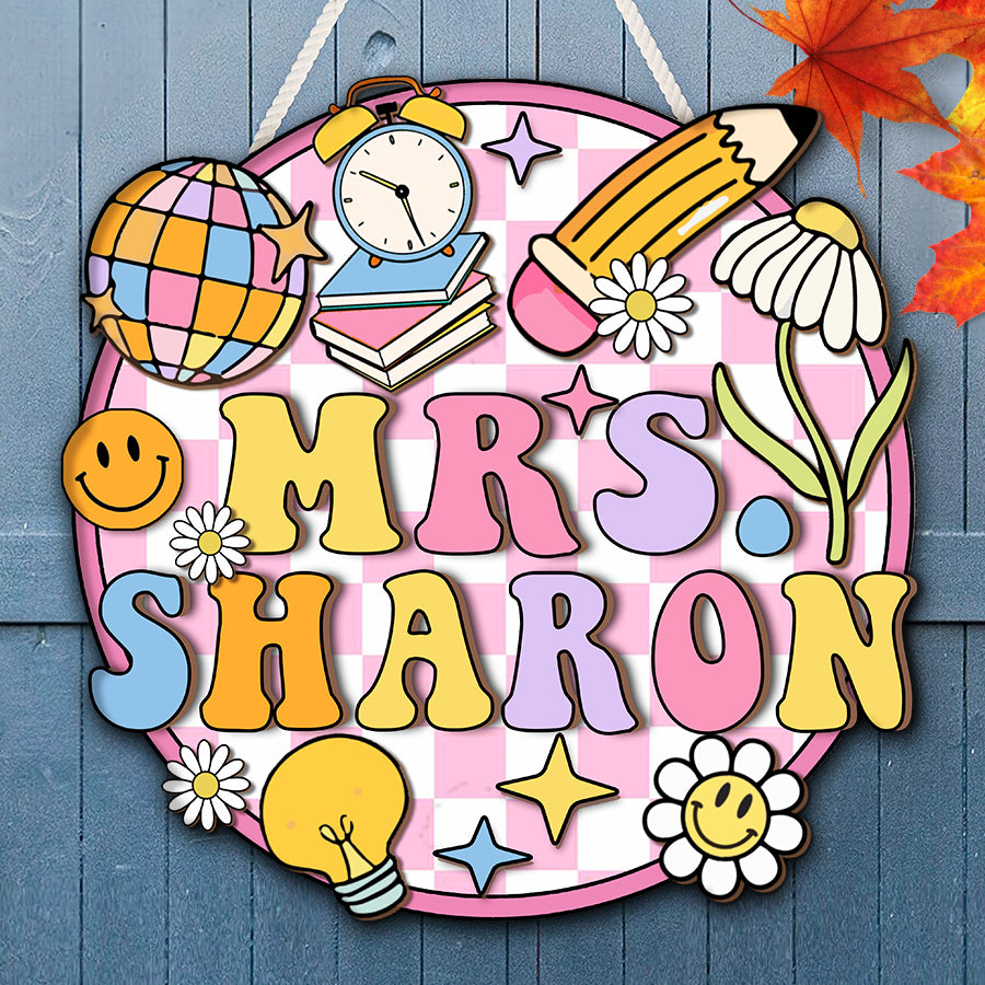 Teacher Retro Wood Door Sign