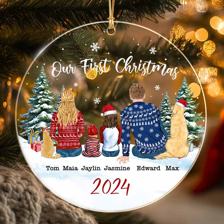 Family Christmas Ornament with Cat