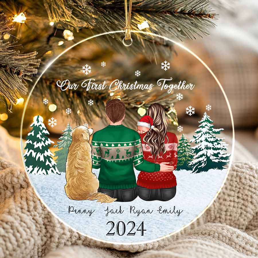 Family Ornament with 2 Dogs