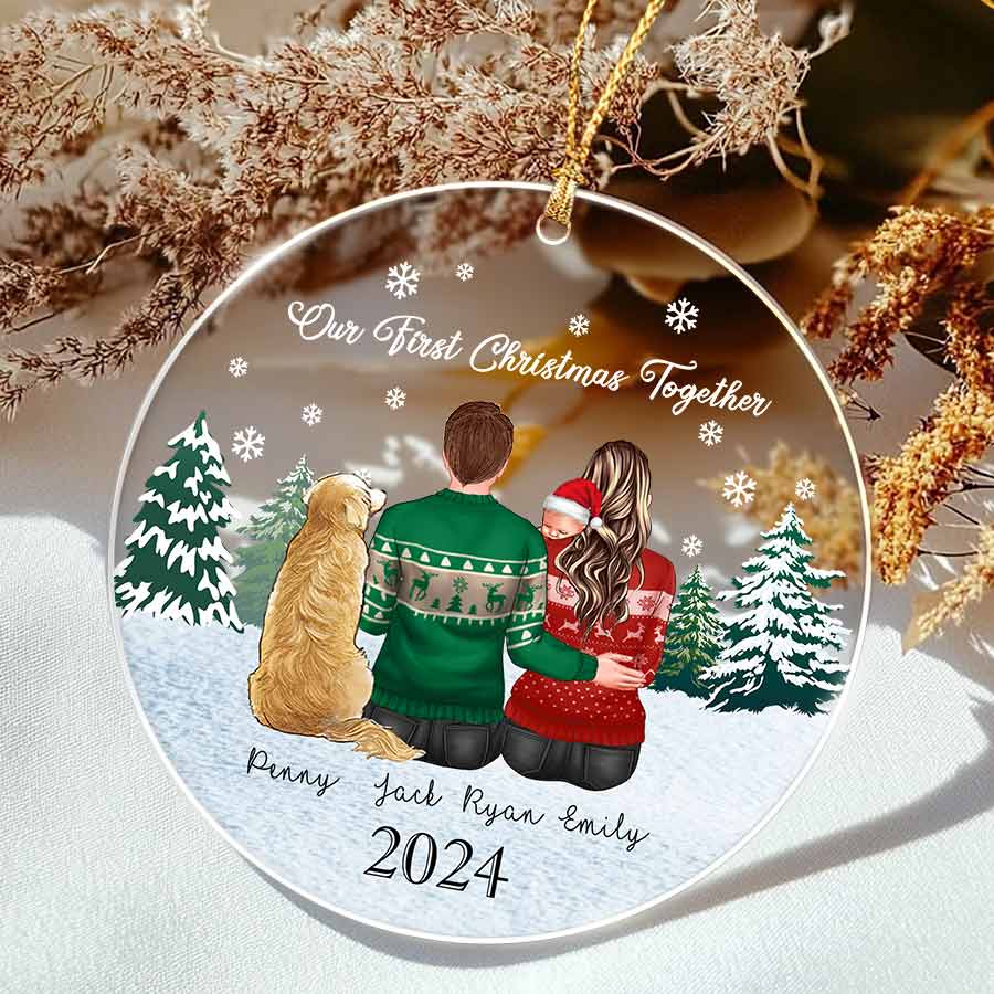 Family Ornament with 2 Dogs