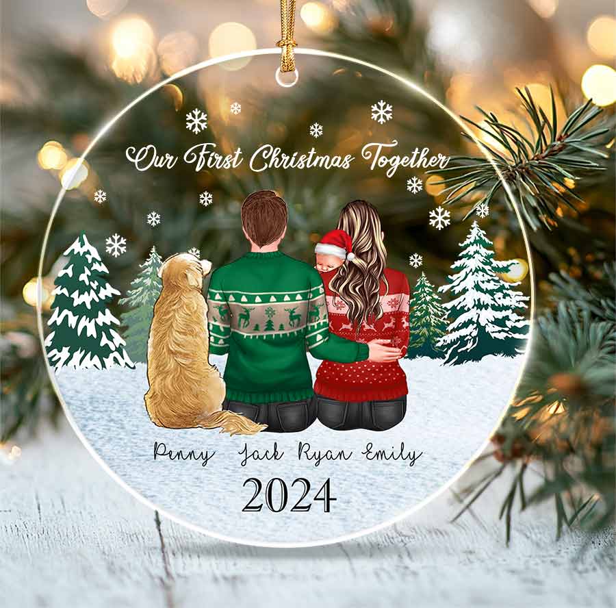 Family Ornament with 2 Dogs