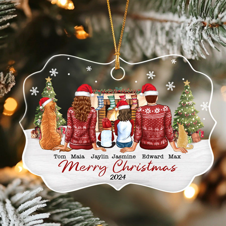 Personalized Family Ornament with Dog and Cat