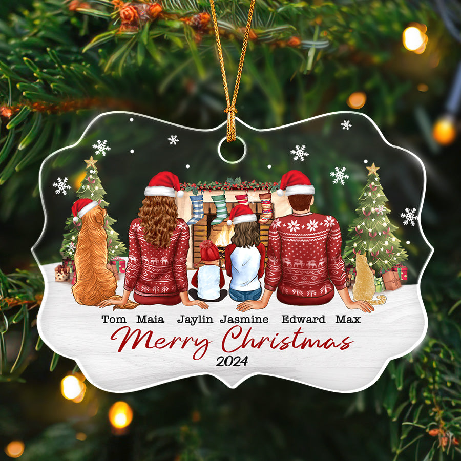 Personalized Family Ornament with Dog and Cat