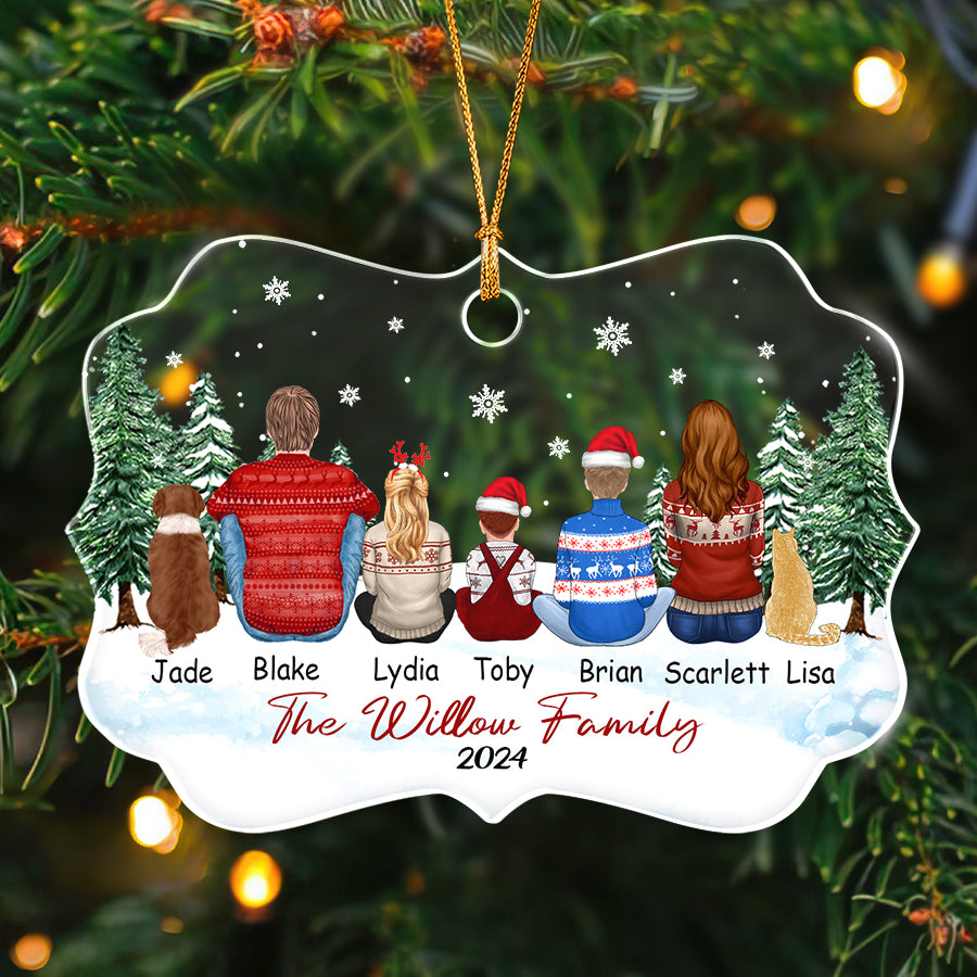 Family Ornament with Cat and Dog