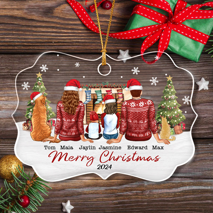 Personalized Family Ornament with Dog and Cat