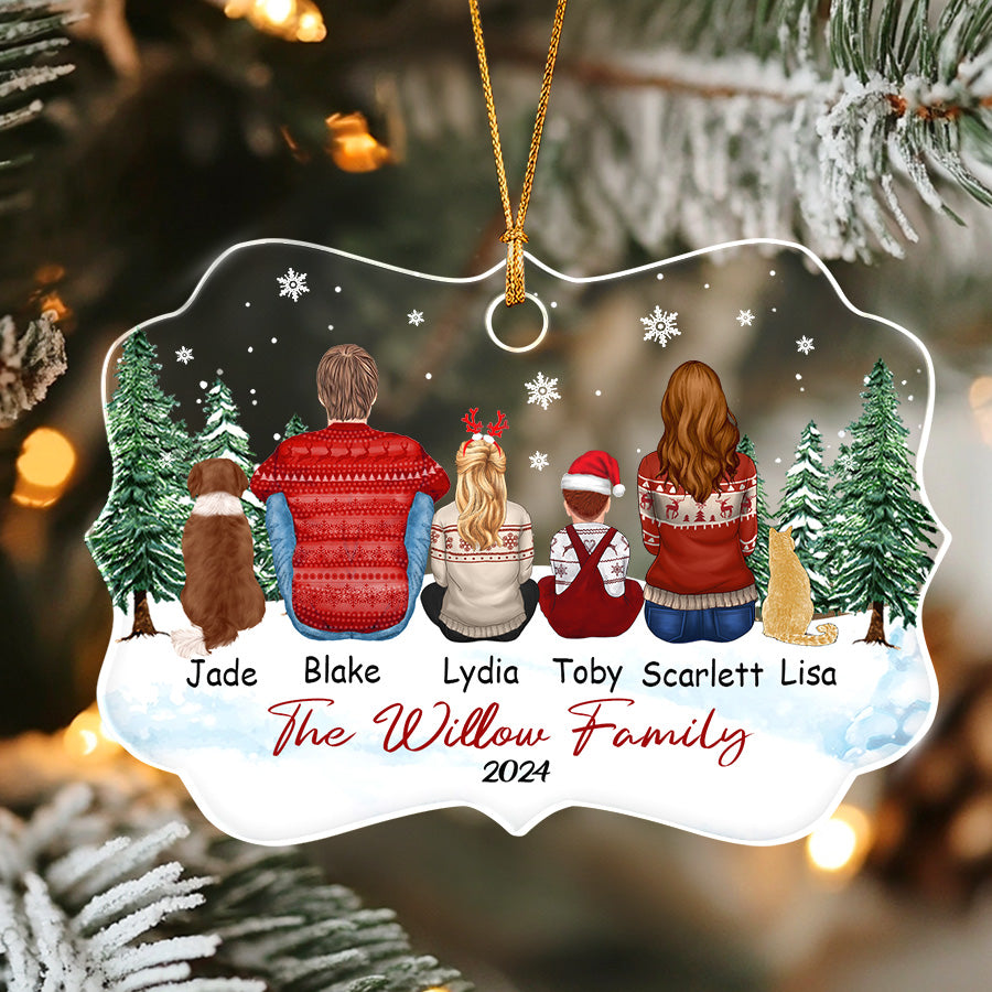 Personalized Family Ornaments with Dog and Cat