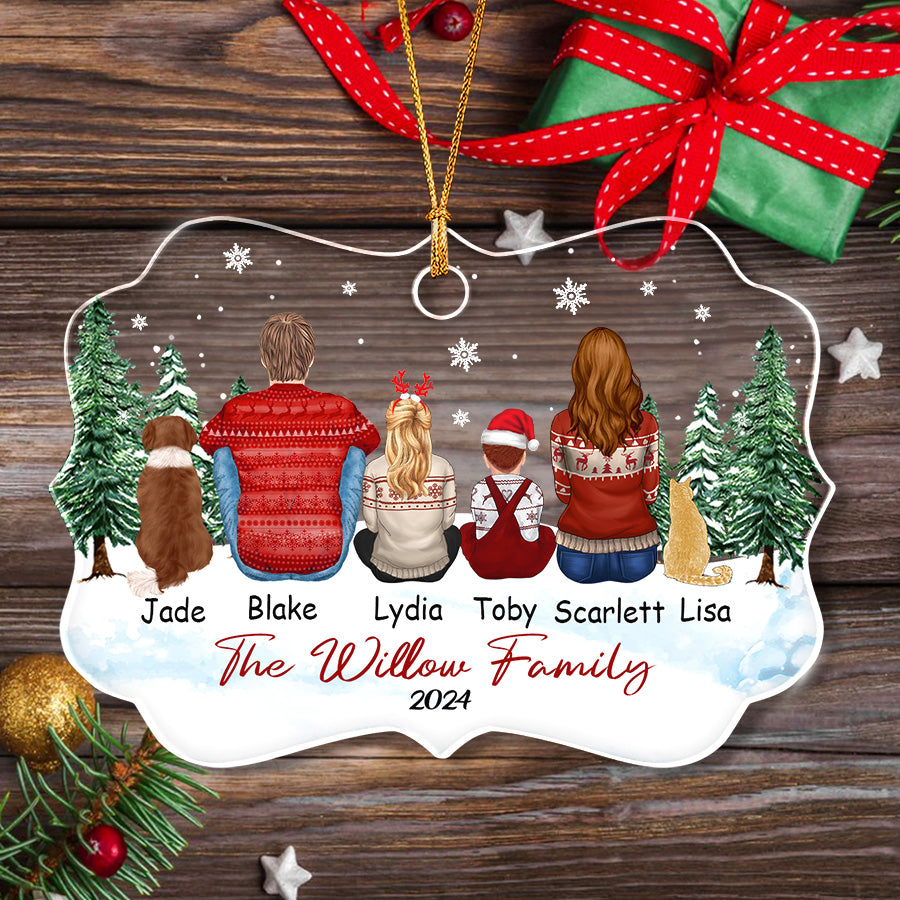 Personalized Family Ornaments with Dog and Cat