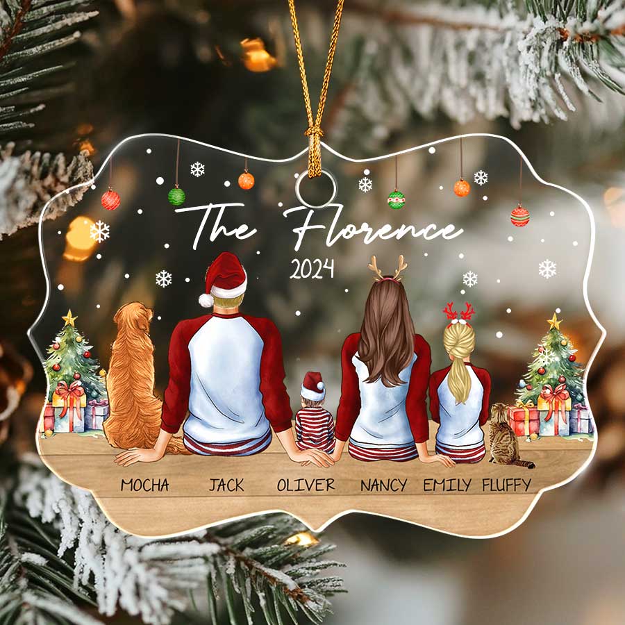 Personalized Family Ornaments with Dog and Cat