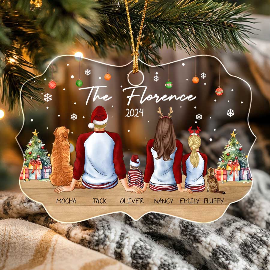 Personalized Family Ornaments with Dog and Cat