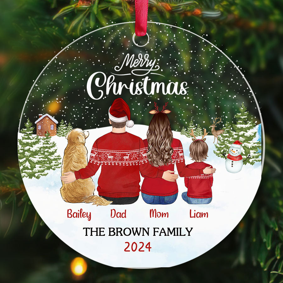 Family of 3 Ornament with Dog