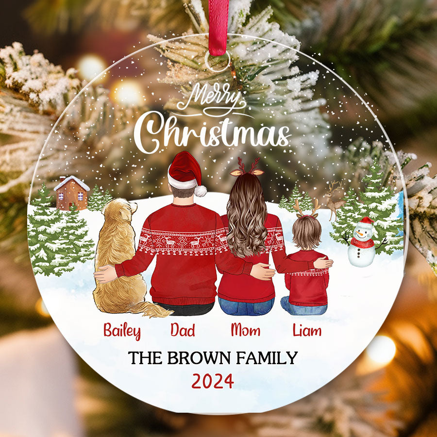 Family of 3 Ornament with Dog