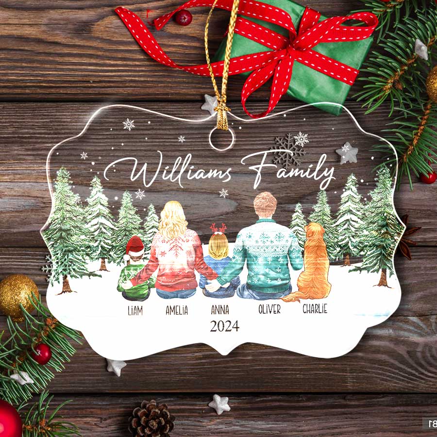 Custom Christmas Ornament Family of 3 With Dog