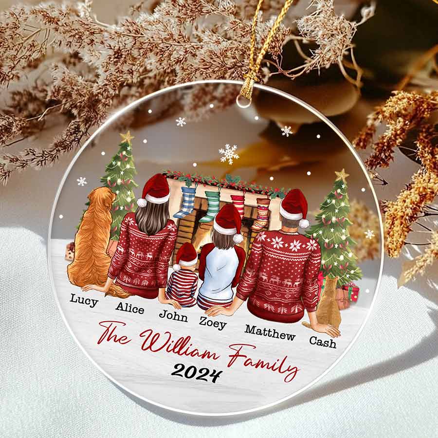 Personalized Family of 3 with Dogs Ornament