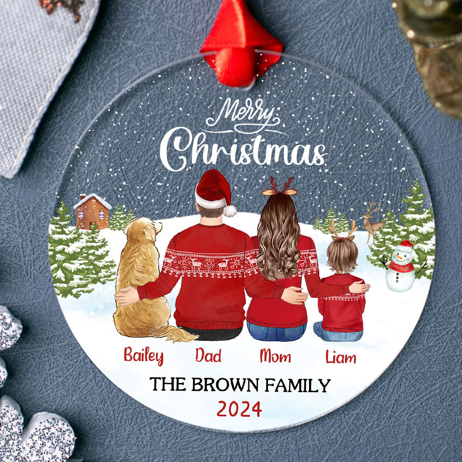 Family of 3 Ornament with Dog