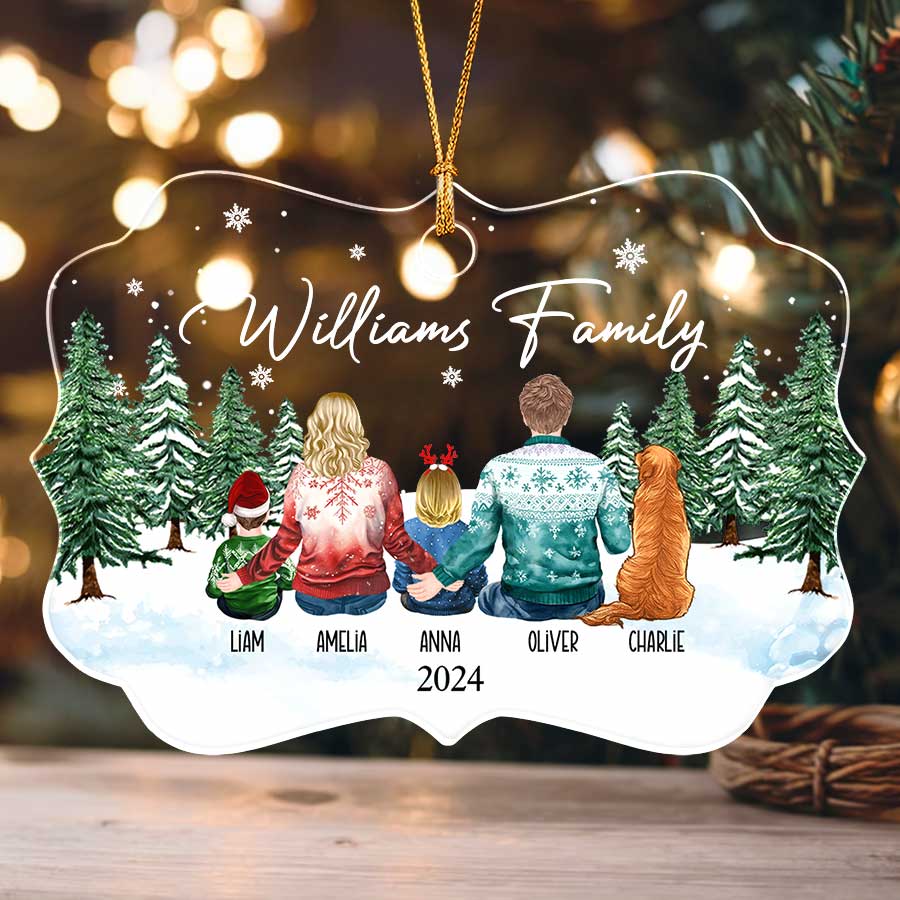 Custom Christmas Ornament Family of 3 With Dog