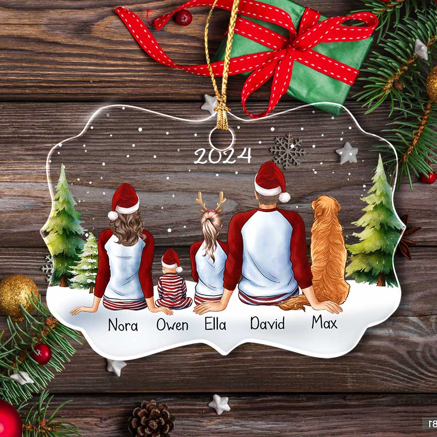 Personalized Family of 3 Ornament with 2 Dogs