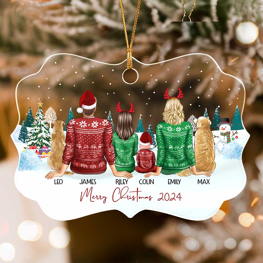 Custom Family of 3 Ornament with Two Dogs