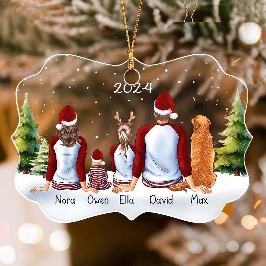 Personalized Family of 3 Ornament with 2 Dogs