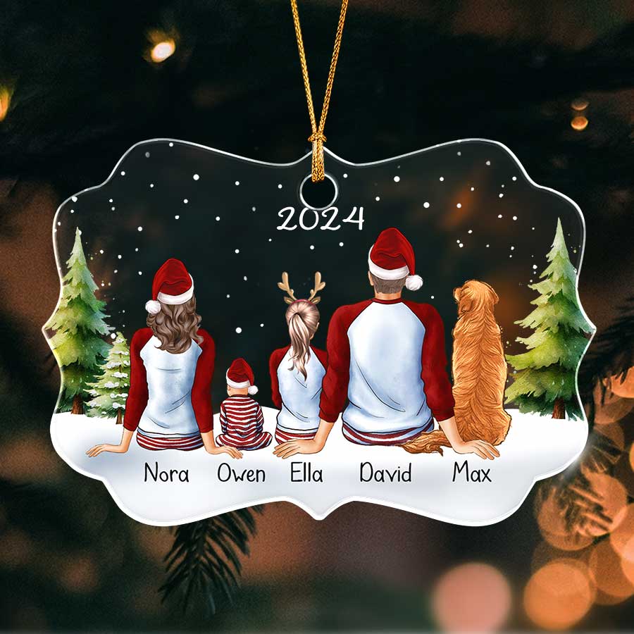 Personalized Family of 3 Ornament with 2 Dogs