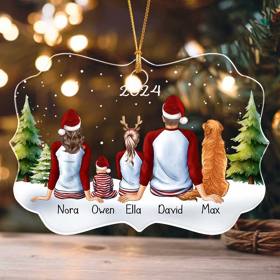 Personalized Family of 3 Ornament with 2 Dogs