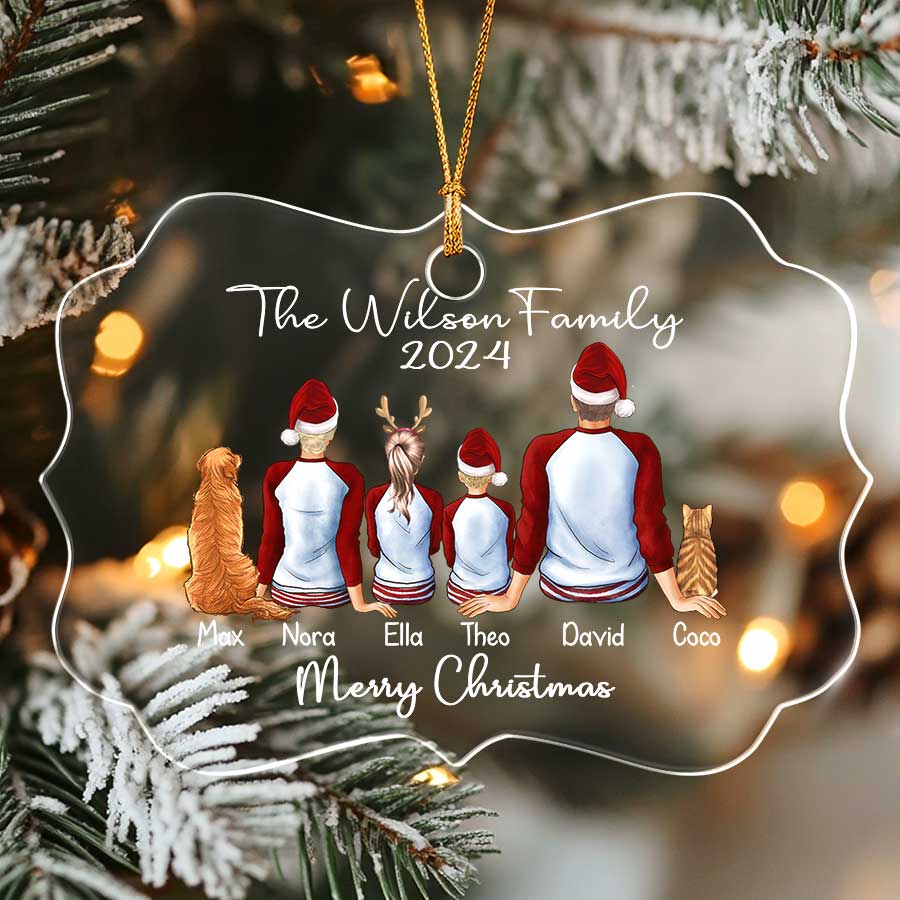 Christmas Ornaments Personalized Family of 3 With Cat