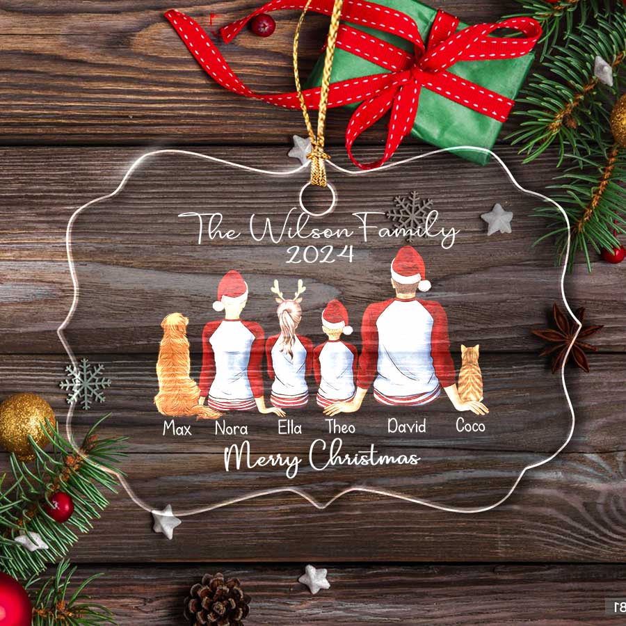 Christmas Ornaments Personalized Family 3 With Cat