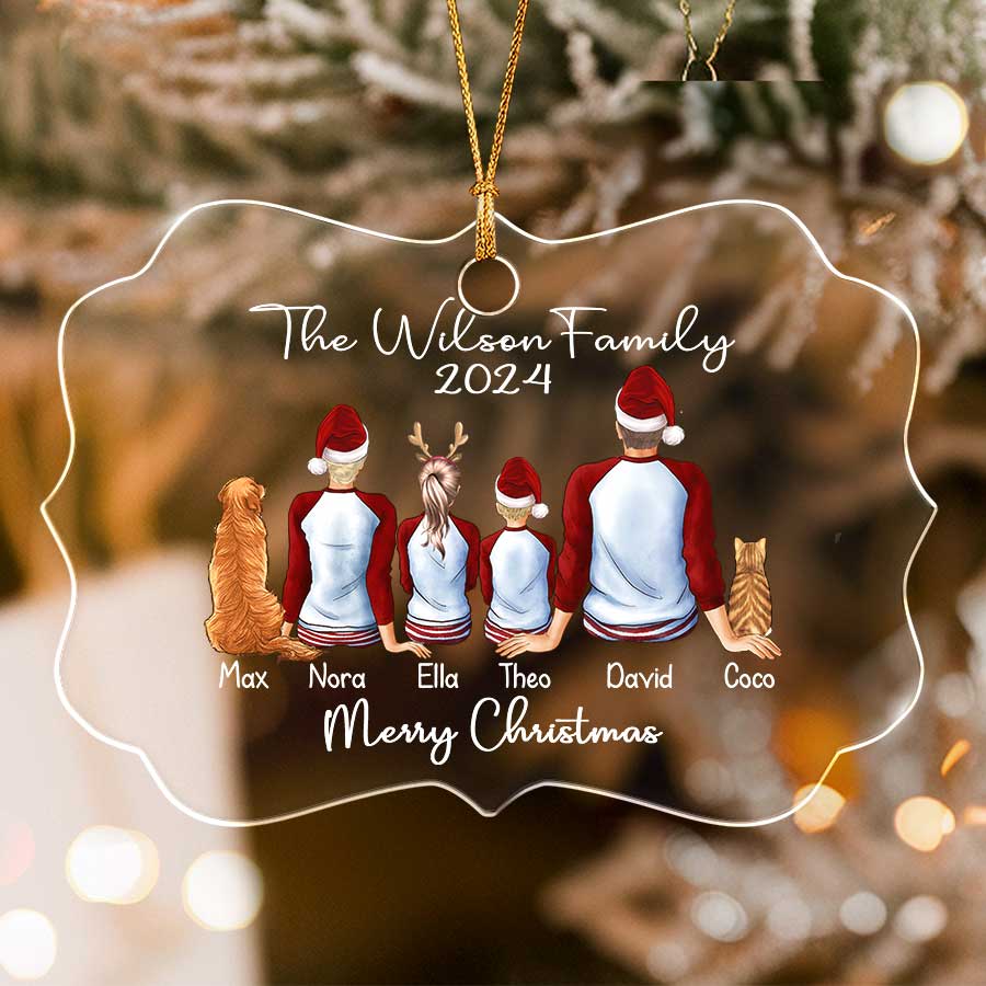 Christmas Ornaments Personalized Family 3 With Cat