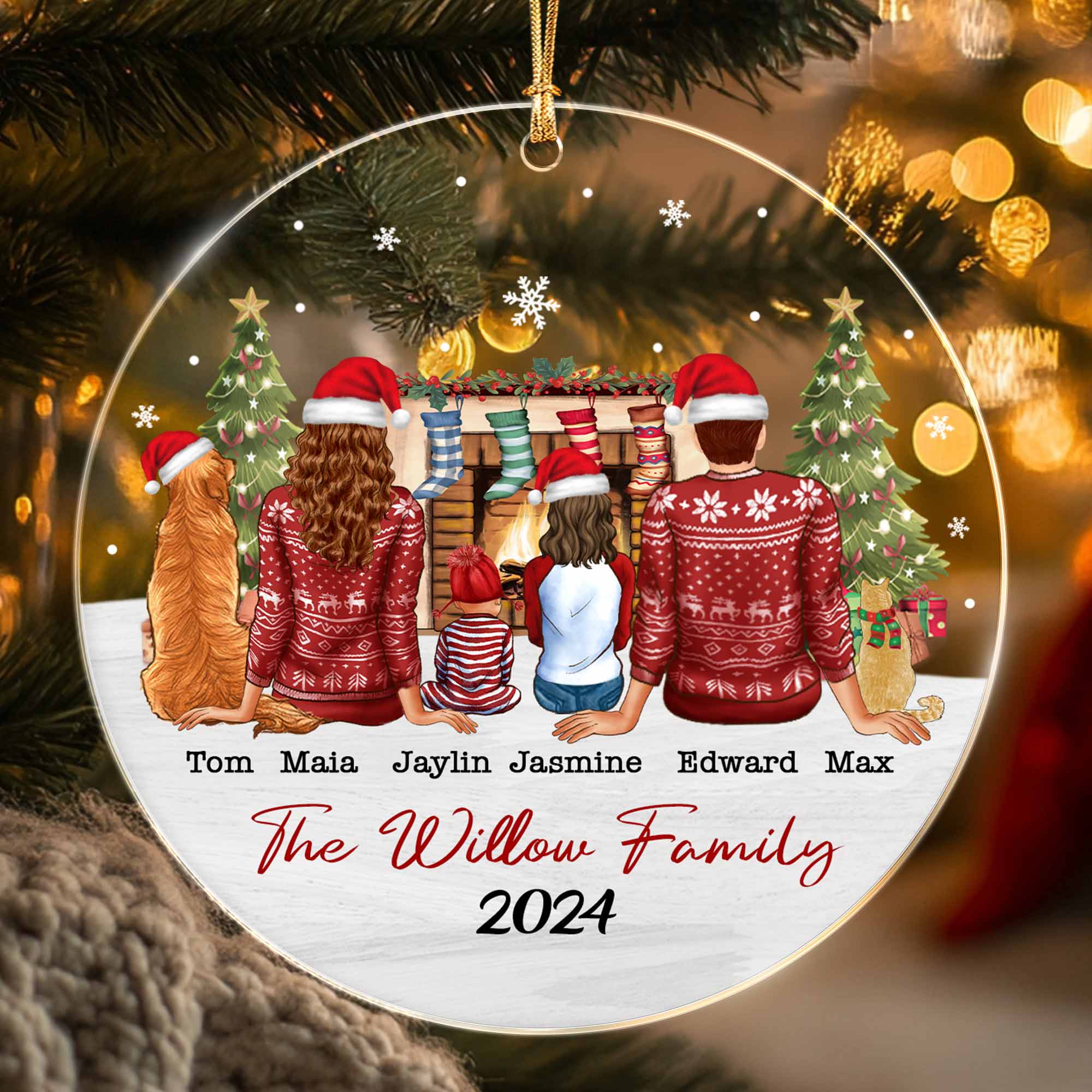 Custom Family Christmas Ornament with Dog