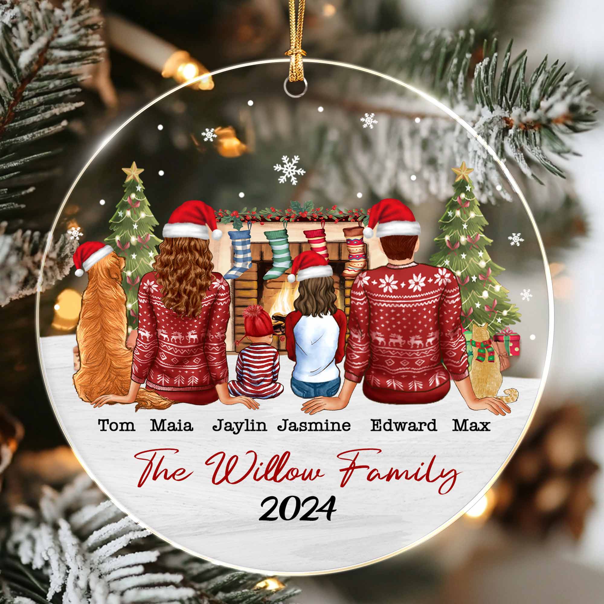 Custom Family Christmas Ornament with Dog