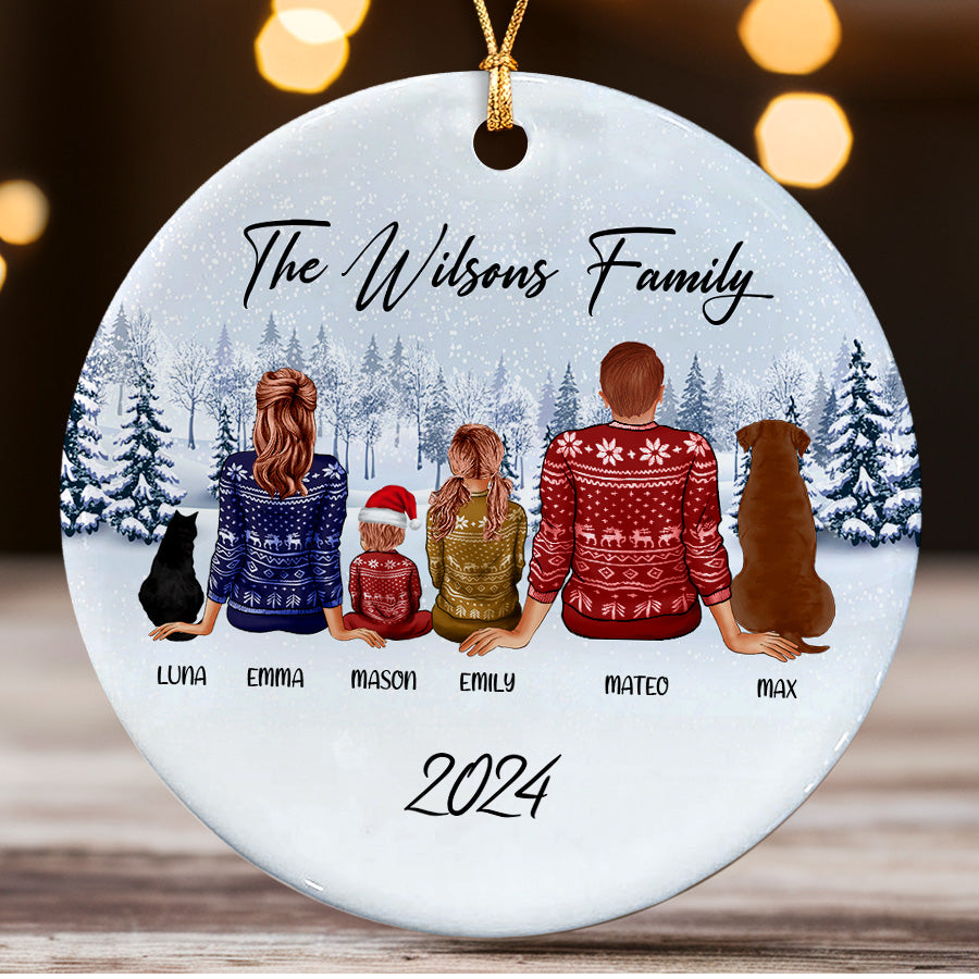 Custom Family with Dog Christmas Ornament