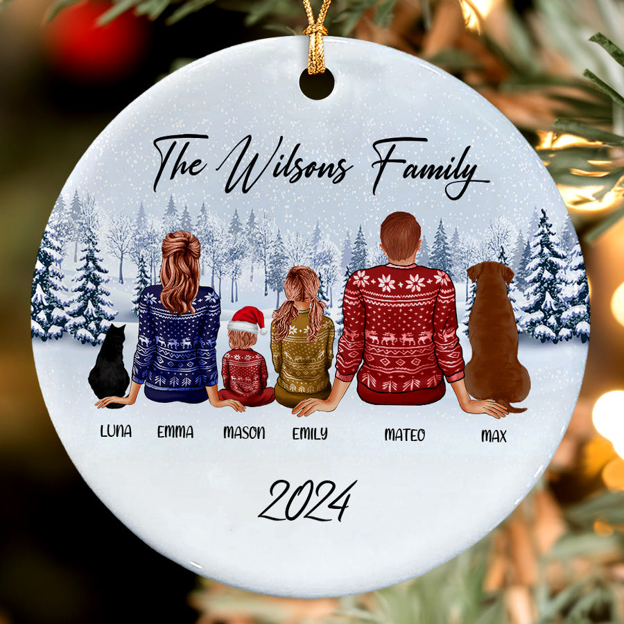 Custom Family with Dog Christmas Ornament