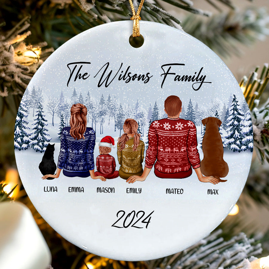 Custom Family with Dog Christmas Ornament