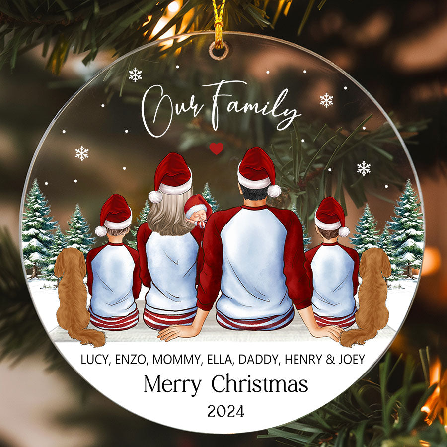 Personalized Family of 4 Ornaments With Dog