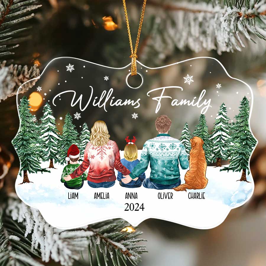 Personalised Christmas Ornament Family With 2 Dogs