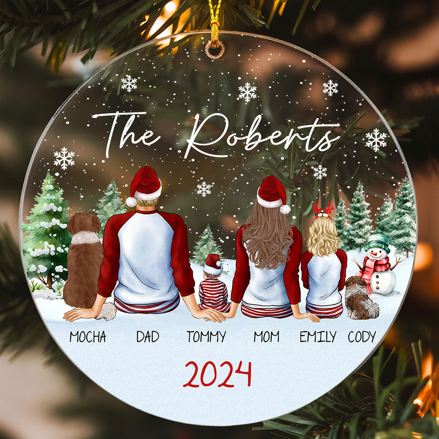 Personalized Family of 5 with Dog Christmas Ornament