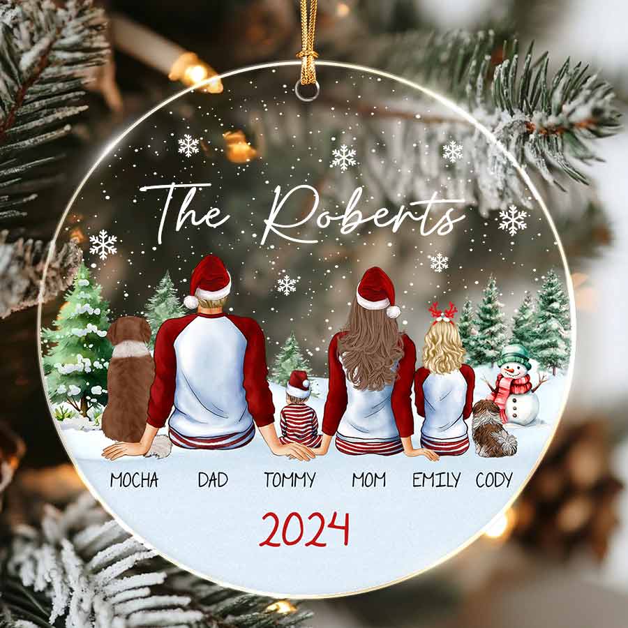 Personalized Family of 5 with Dog Christmas Ornament